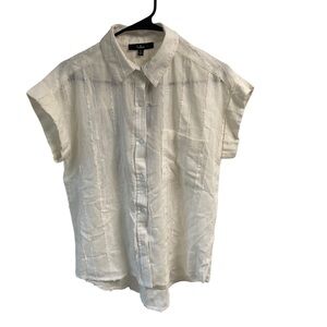 Lulus Ladies‎ Ivory Textured Button Up Viscose Short Sleeve Shirt Sheer
